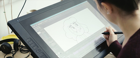 Pic of student drawing animation on computer