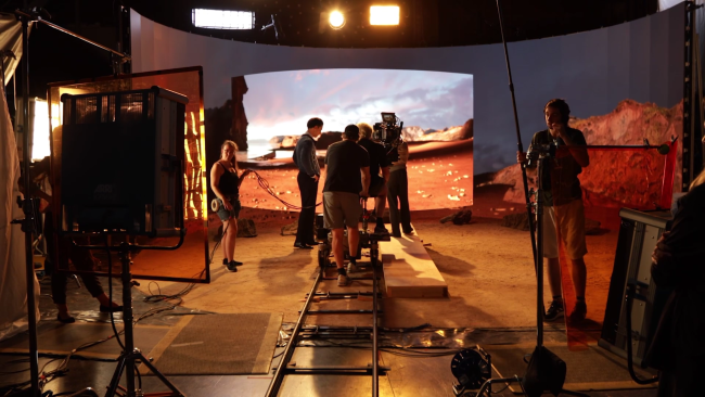 Virtual Production set with camera and screen